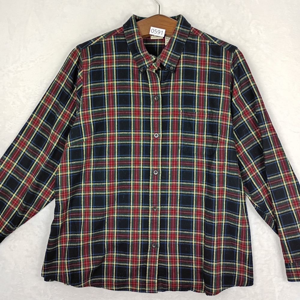 L.L. Bean Plaid Button Down Women 1X Multi Color Cotton Outdoors Gorpcore Hiking